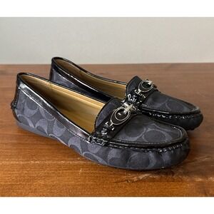 Coach Designer Black Signature Print Fortunata Loafer Mocassin Slip On Womens 8B